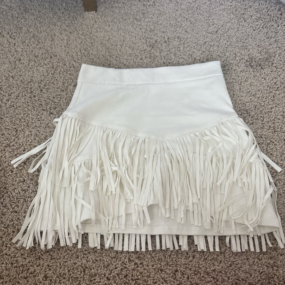 Altar'd State Cream Fringe Mini Skirt